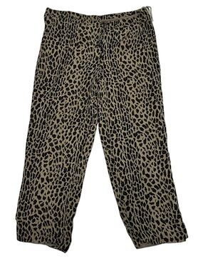 Ralph Lauren 100% silk Leopard Print wide leg dress pants with drawstring